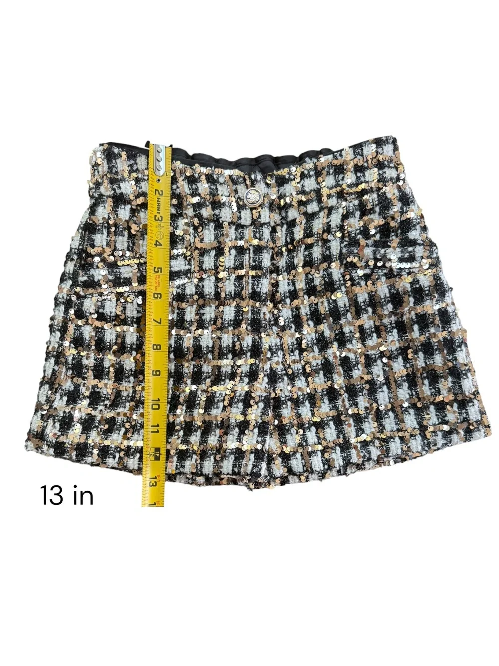 A Loves A Girls Shorts Black White Tweed Sequin Plaid Gold Button Size M (9-10Y)